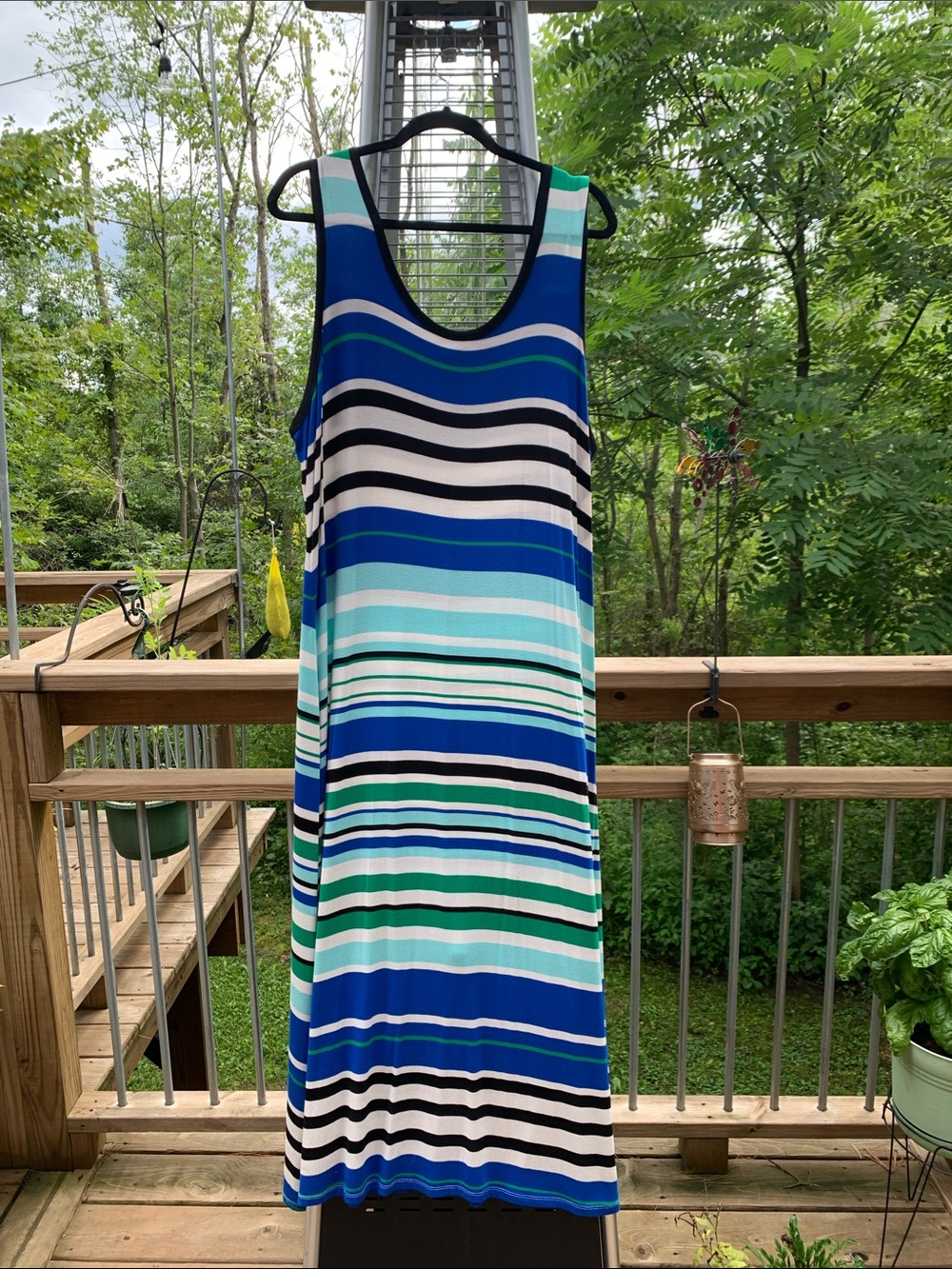 Calvin Klein Blue, Teal & White Striped Maxi Dress